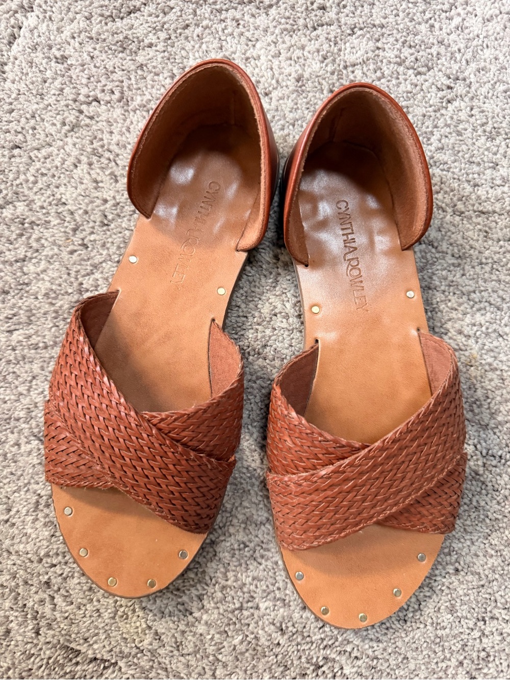 Cynthia Rowley Cognac Woven Leather D’Orsay Sandals Size 8